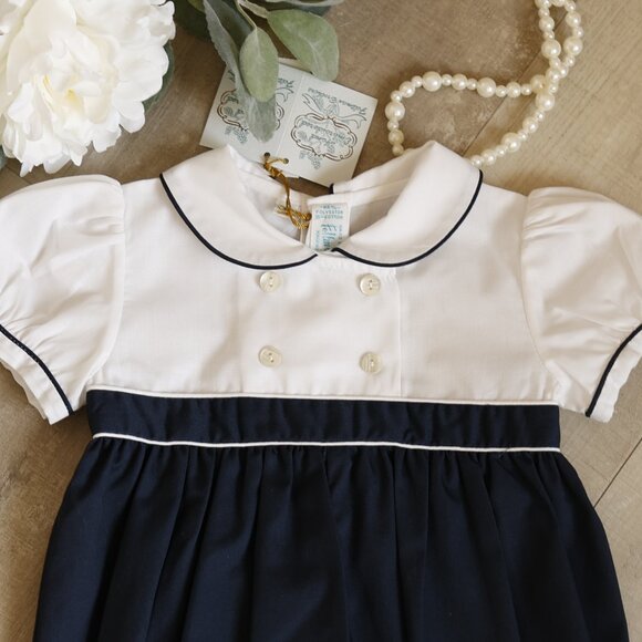 Girl's Navy & White Romper Double Breasted Classic Feltman Brothers NWT 3 Months - Picture 6 of 6
